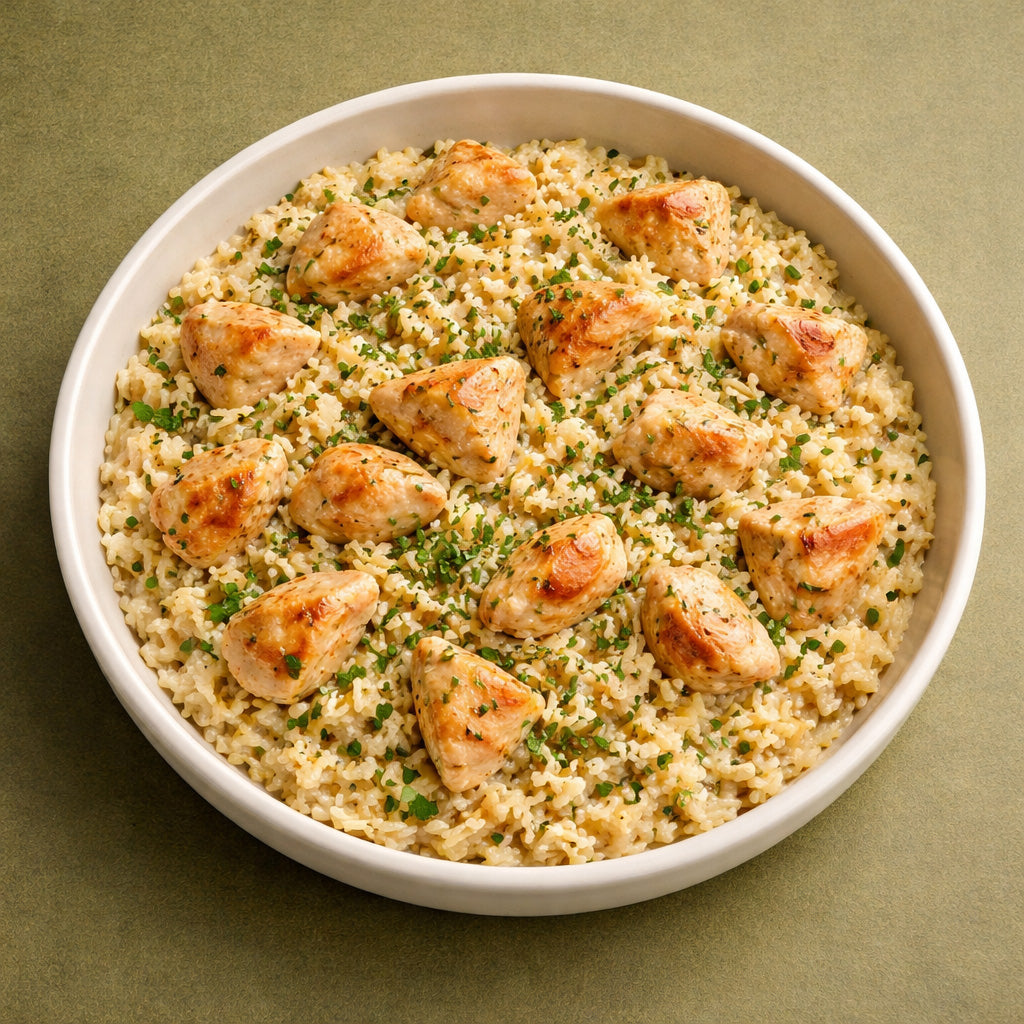 Zitronen Petersilien Hähnchen mit cremigem Reis aus der Pfanne