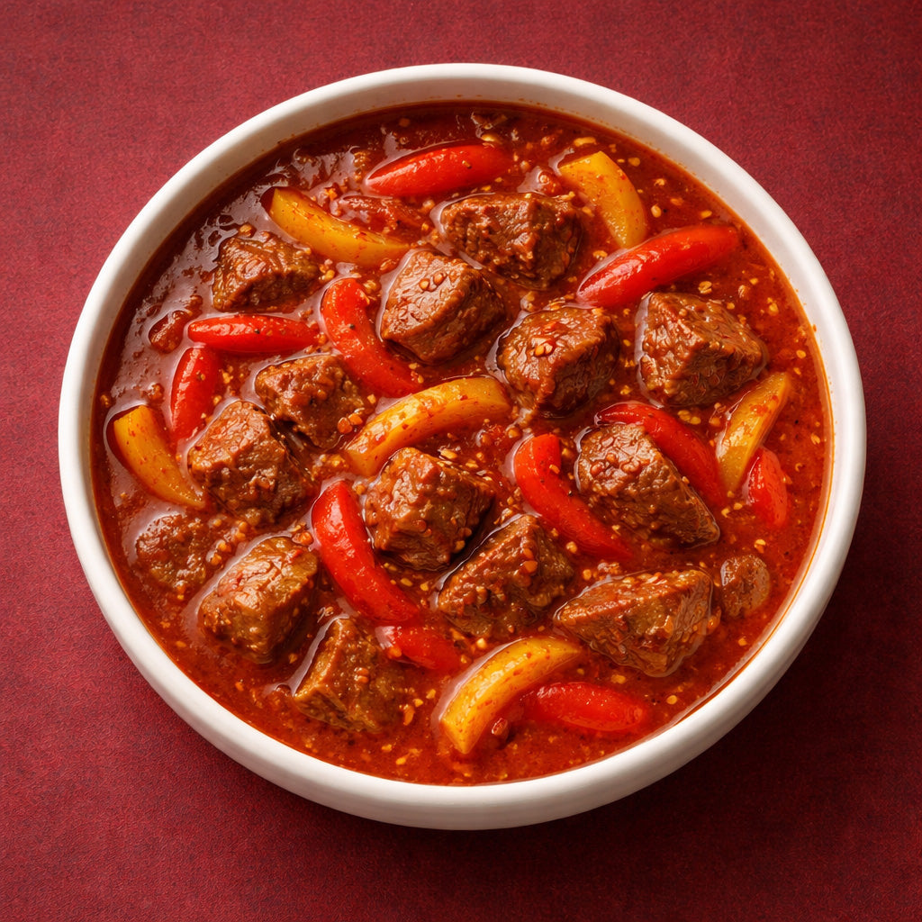 Rindergulasch Eintopf mit Paprika Smoked scharf und Paprika Streifen