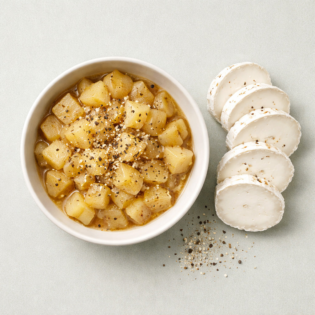 Weiße Pfeffer Birnen Kompott zu Ziegenkäse