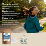 JKR Elektrolyte Qualitätsversprechen: Calcium, Kalium, Magnesium und Natrium aus hochwertiger Mineralstoffmischung – perfekt für aktive Menschen