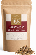JKR Spices Glühweingewürz im braunen Standbodenbeutel mit grober Gewürzmischung – Vorderansicht.