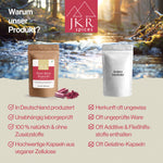 Infografik Warum unser Produkt, JKR Spices Rote Bete Kapseln mit Vorteilen und Inhaltsstoffen, Ergänzung für Alltag und Sport