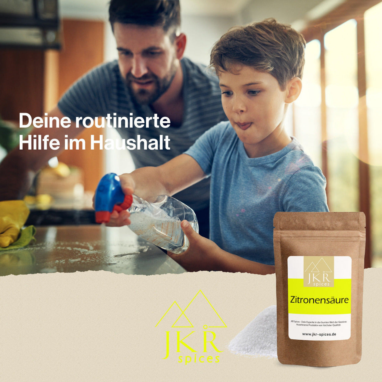 Haushalt reinigen mit Zitronensäure, JKR Spices Zitronensäure im Doypack als natürlicher Entkalker und Reiniger
