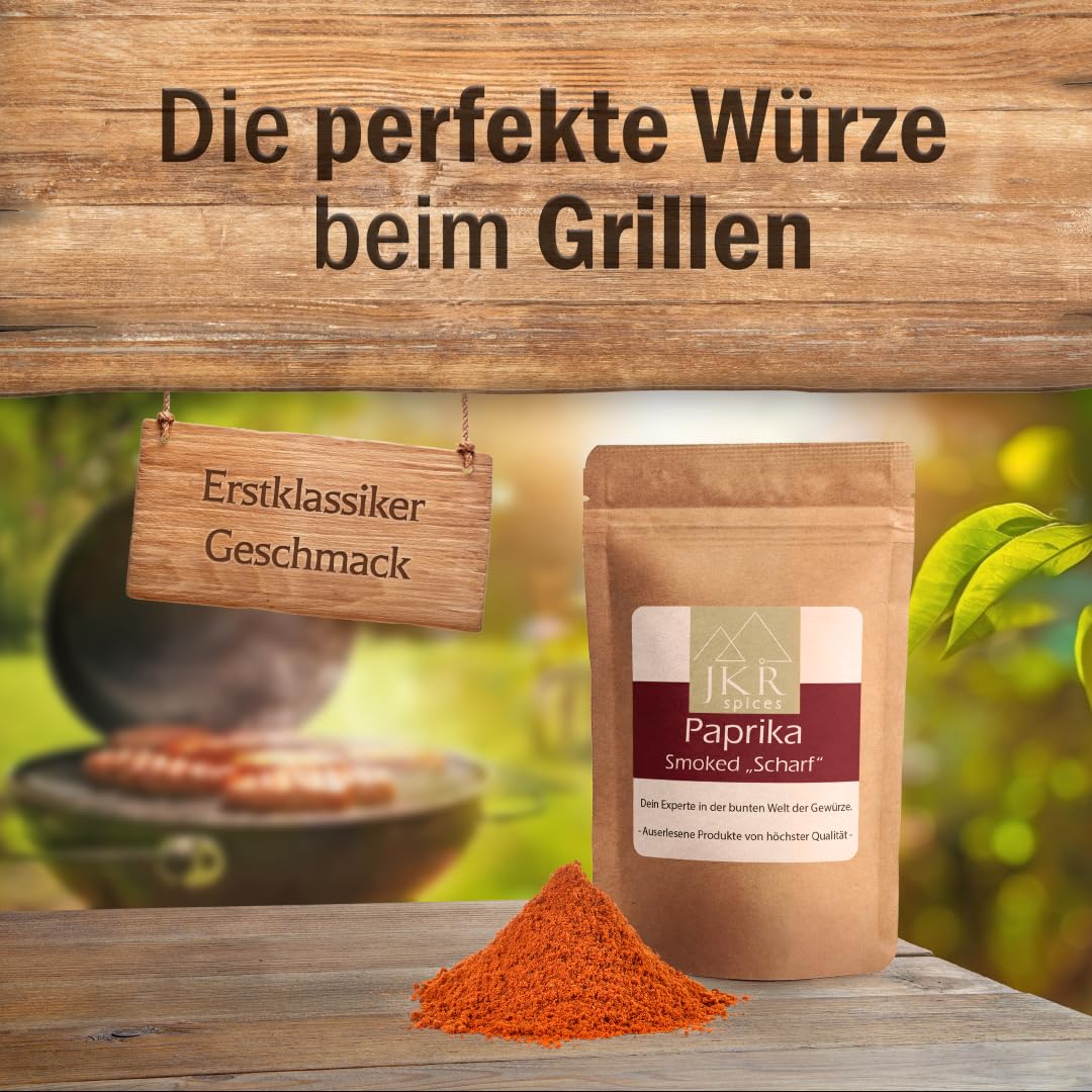 Die perfekte Würze beim Grillen, Paprika Smoked Scharf von JKR Spices als rauchige BBQ Gewürzmischung im Doypack