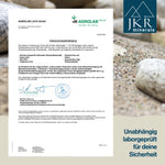 Laboranalyse Dokument zu JKR Minerals Glaubersalz, Prüfbericht als Bild mit Siegel und Logo, unabhängige Kontrolle