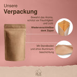 Verpackung für JKR Spices Vanillezucker: Standbodenbeutel mit Zipper und ohne Aluminiumbeschichtung.