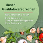 JKR Qualitätsversprechen für Kaliumsalz mit Icons zu Vegan, Ohne Zusatzstoffe und Ohne Geschmacksverstärker – transparente Produktqualität