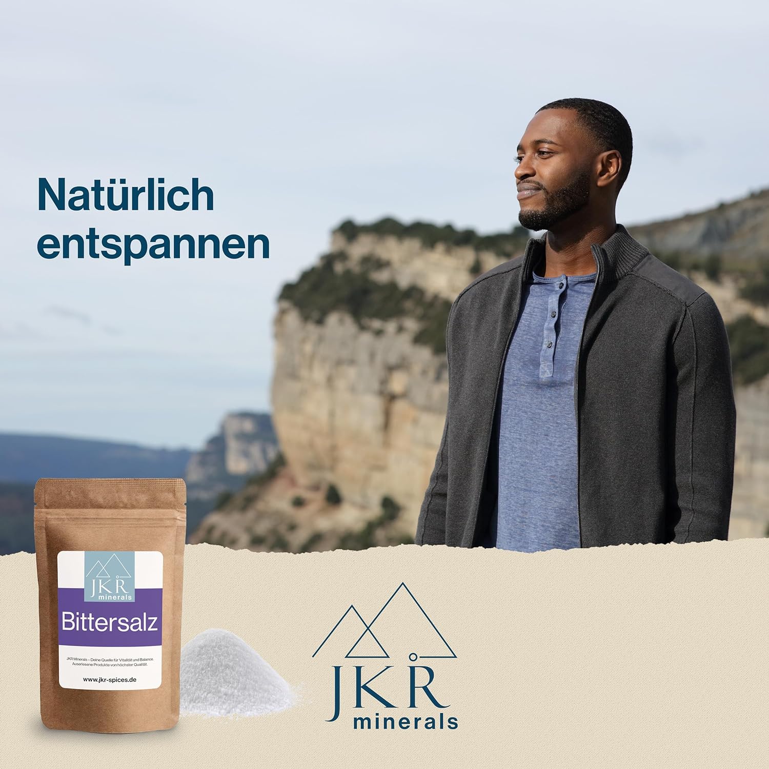 Naturnahe Szene mit Mann und Frau am Meer, Bittersalz von JKR Minerals als natürlicher Begleiter für Entspannung