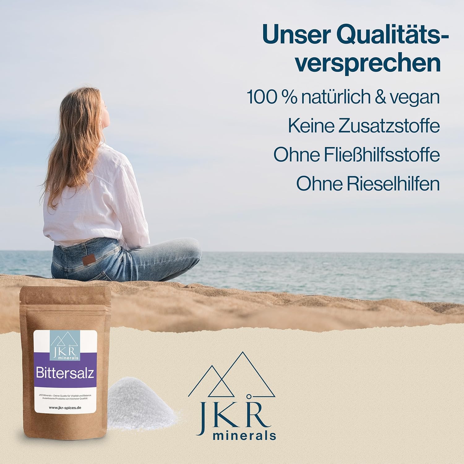 Grafik mit Qualitätsversprechen zu Bittersalz: 100 Prozent natürlich, laborgeprüft, ohne Zusatzstoffe