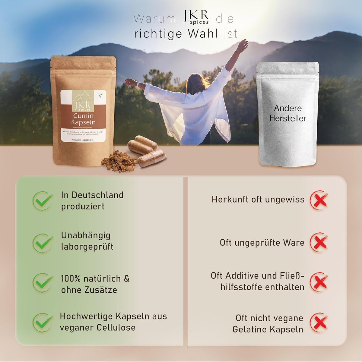 Vergleich zwischen Cumin Kapseln und alternativen Produkten – Vorteile wie Reinheit und vegane Qualität