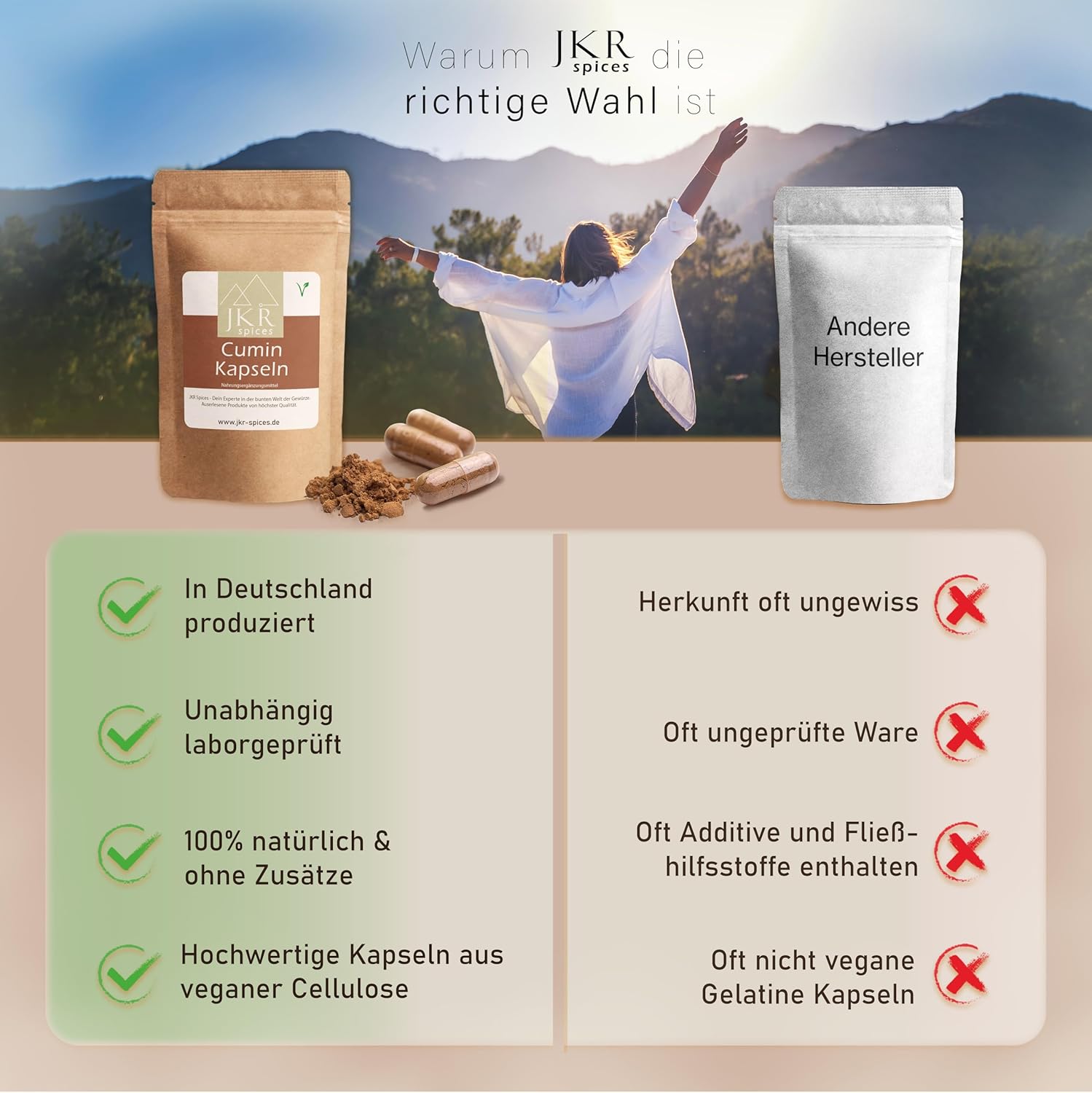 Vergleich zwischen Cumin Kapseln und alternativen Produkten – Vorteile wie Reinheit und vegane Qualität