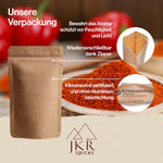 Unsere Verpackung, JKR Spices Gewürze im wiederverschließbaren Kraftpapier Doypack, aromadicht und praktisch zu lagern