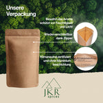 Unsere Verpackung, JKR Spices Gewürze im wiederverschließbaren Kraftpapier Doypack, aromadicht und praktisch zu lagern