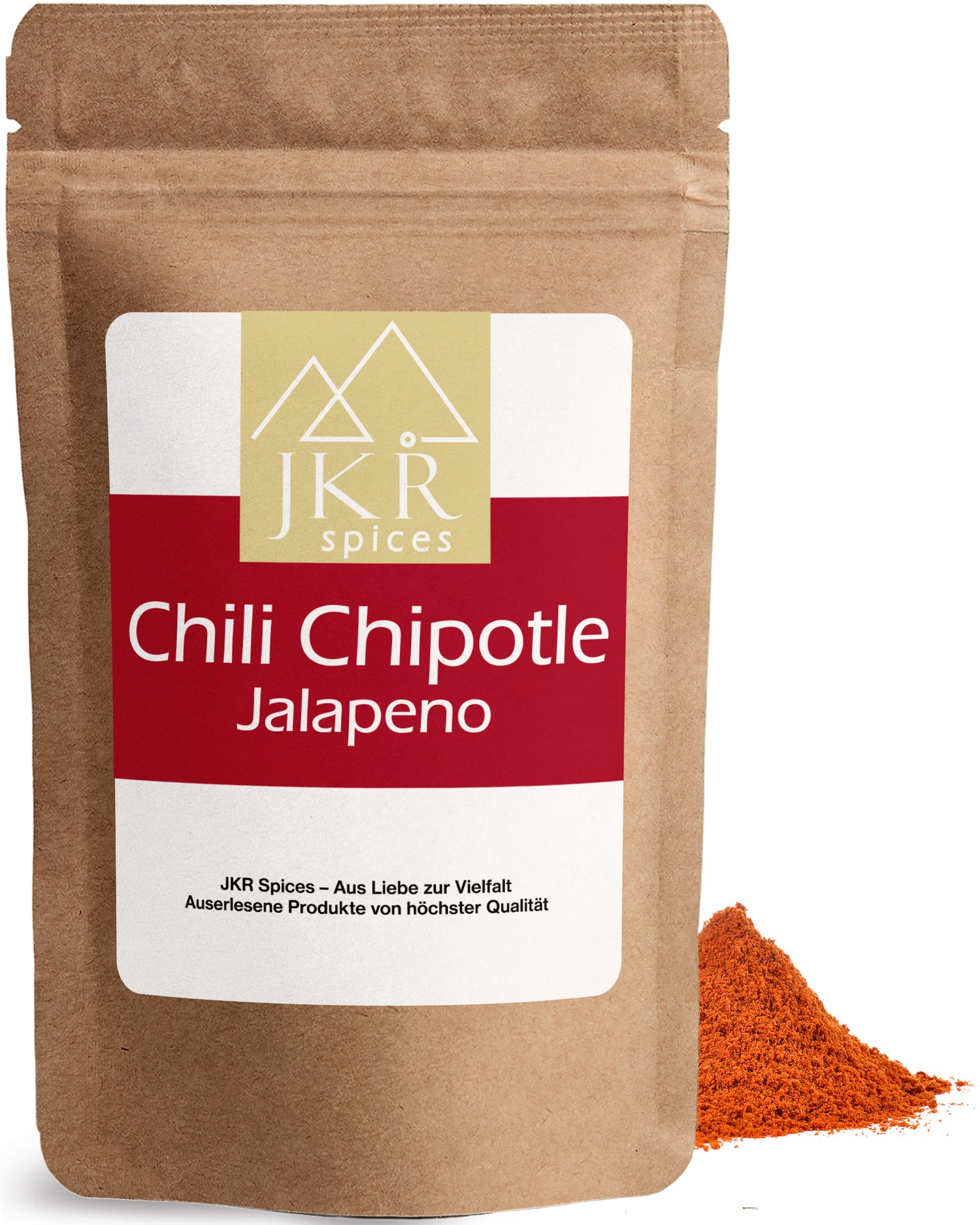JKR Chili Chipotle Jalapeño Gewürz im aromadichten Doypack mit intensiv rotem, fein gemahlenem Rauchchili-Pulver