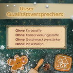 JKR Spices Qualitätsversprechen Grafik, ohne Farbstoffe, ohne Konservierungsstoffe, ohne Geschmacksverstärker, ohne Rieselhilfen, vegan und 100% natürlich