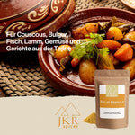 Marokkanisches Tajine-Gericht aus Kartoffeln, Möhren und Minze; Text: Für Couscous, Bulgur, Fisch, Lamm, Gemüse und Gerichte aus der Tajine