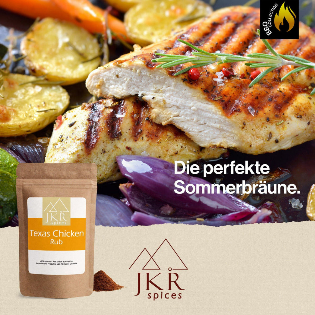 Die perfekte Sommerbräune: Gegrilltes Hähnchen mit Grillstreifen, Texas Chicken Rub für eine würzige BBQ Kruste