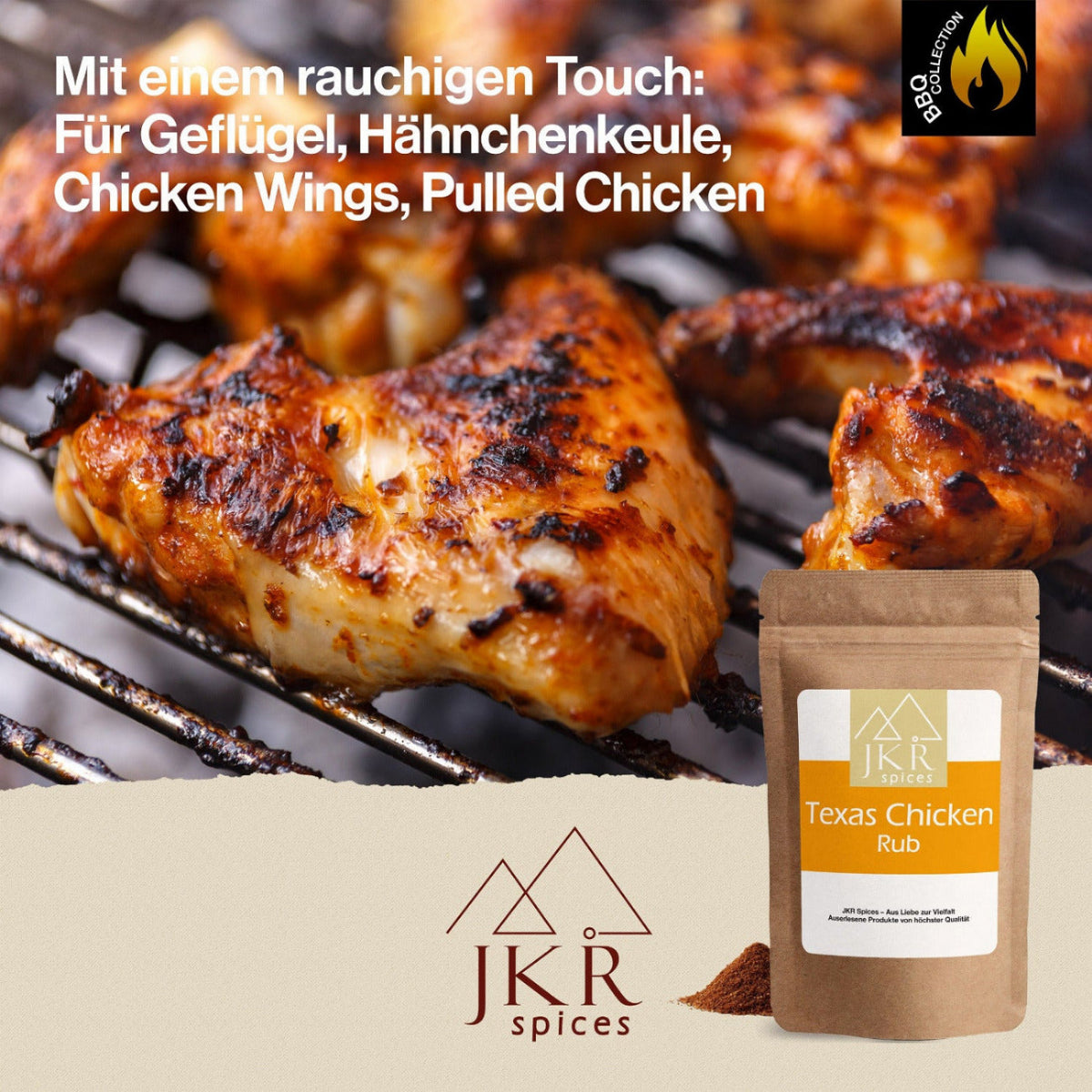 Rauchiger Touch: Grillhähnchen und Chicken Wings, Texas Chicken Rub für Geflügel, Hähnchenkeule und Pulled Chicken