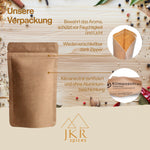Unsere Verpackung, JKR Spices Gewürze im wiederverschließbaren Kraftpapier Doypack, aromadicht und praktisch zu lagern