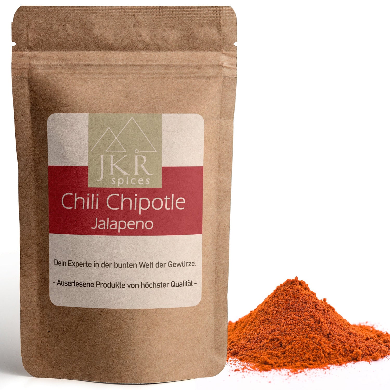 JKR Chili Chipotle Jalapeño Gewürz im aromadichten Doypack mit intensiv rotem, fein gemahlenem Rauchchili-Pulver