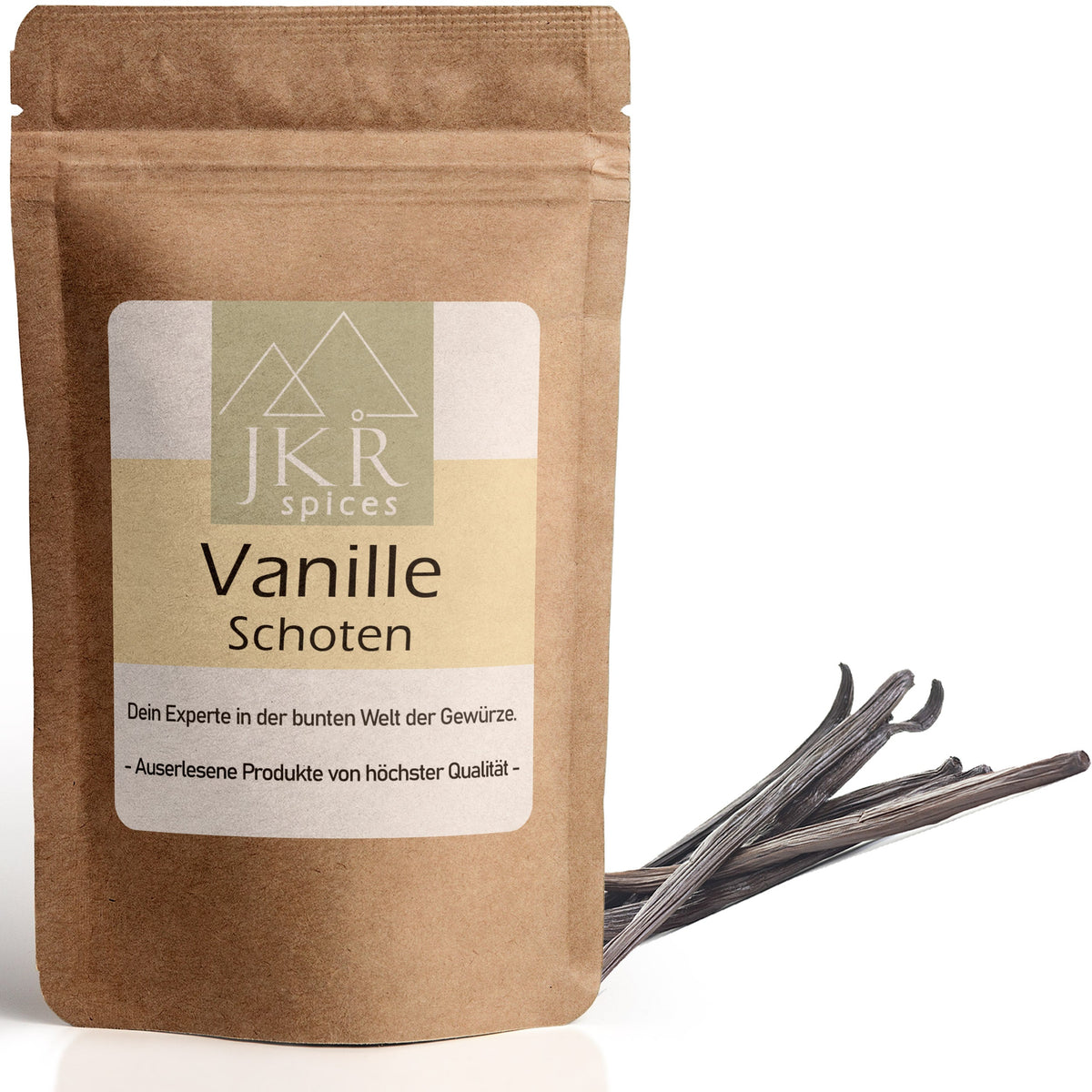 JKR Spices Vanille Schoten im Doypack, ganze Bourbon Vanilleschoten, aromatisch für Backen, Desserts und Getränke